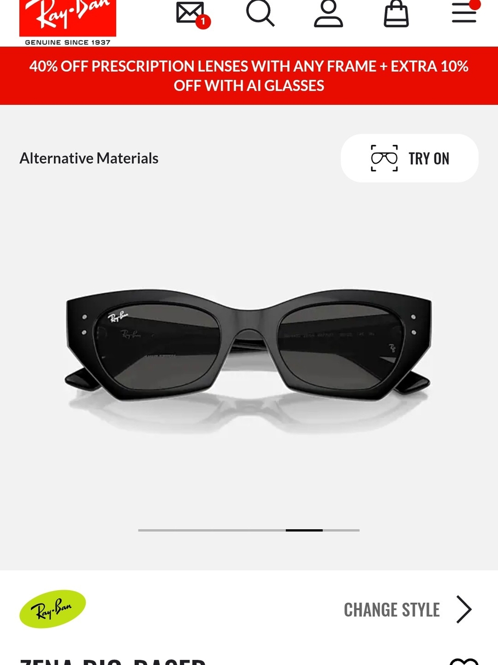 Ray-Ban Black Cat-Eye Sunglasses - Zena